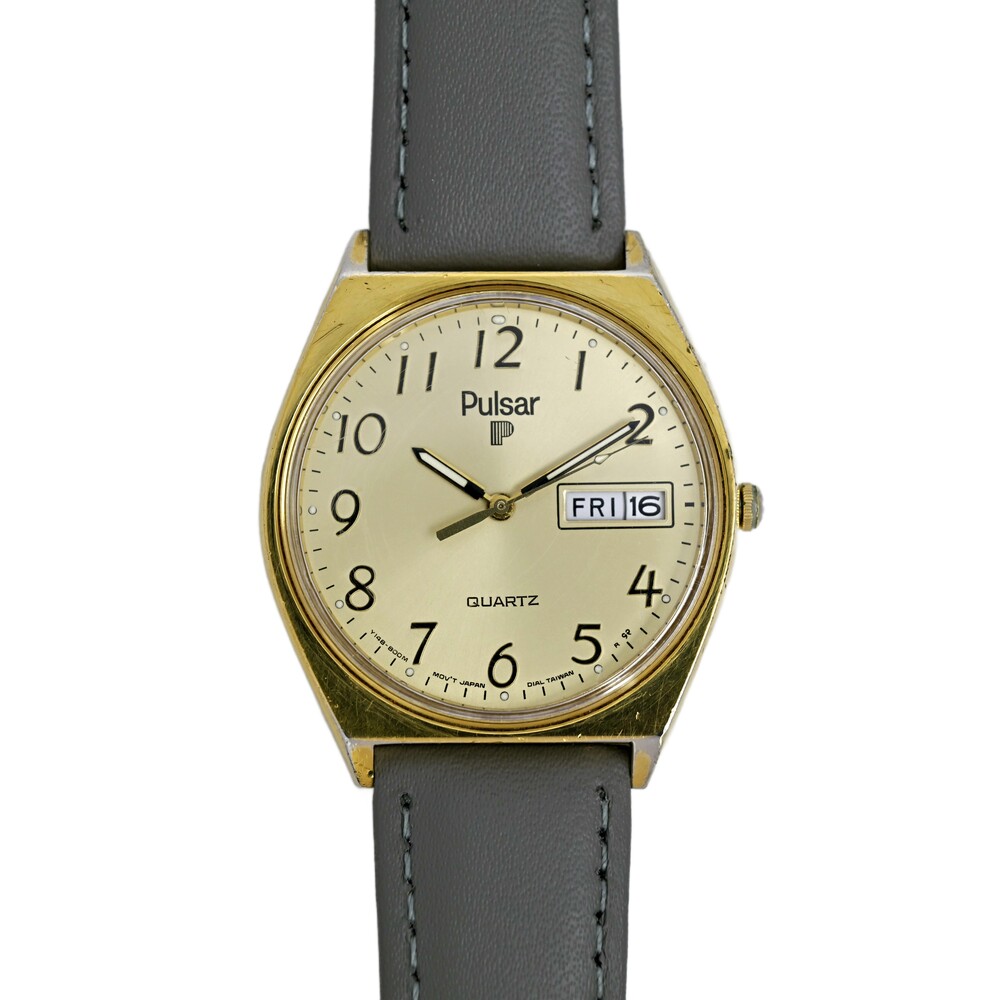 Pulsar by Seiko Men's Gold Plated Vintage 1980's Day Date Watch 34mm